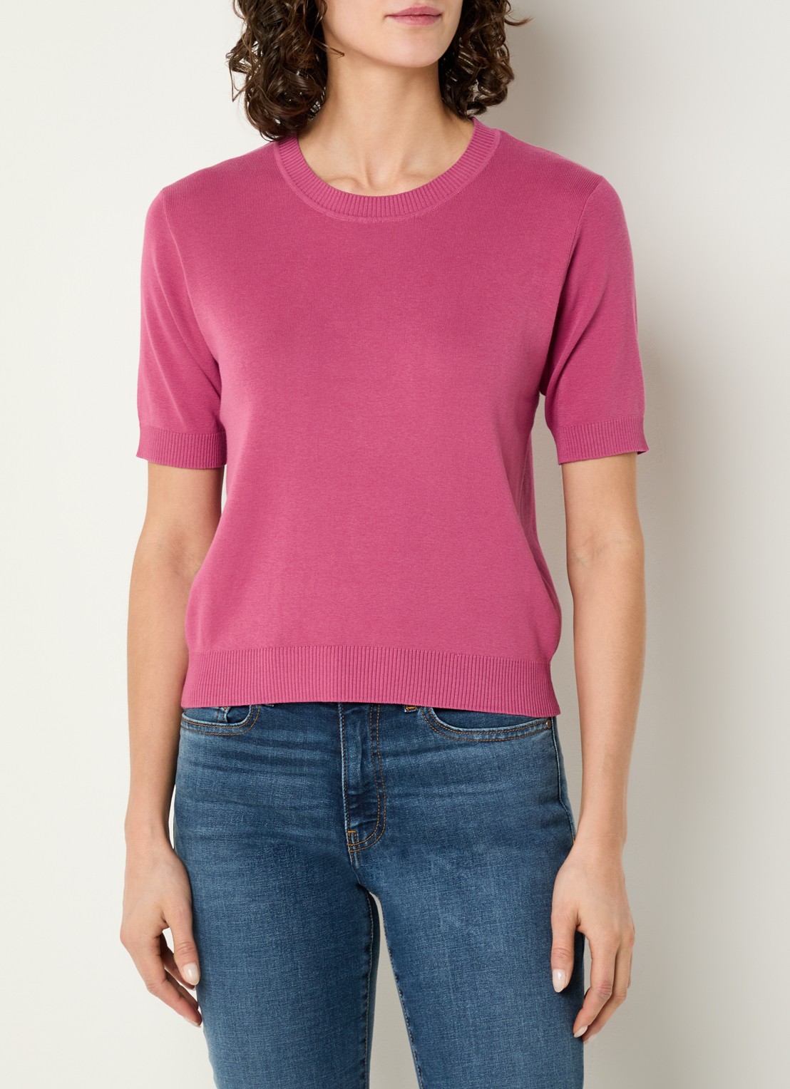 Benetton Fijngebreide pullover met ronde hals  - detail 4 donkerroze
