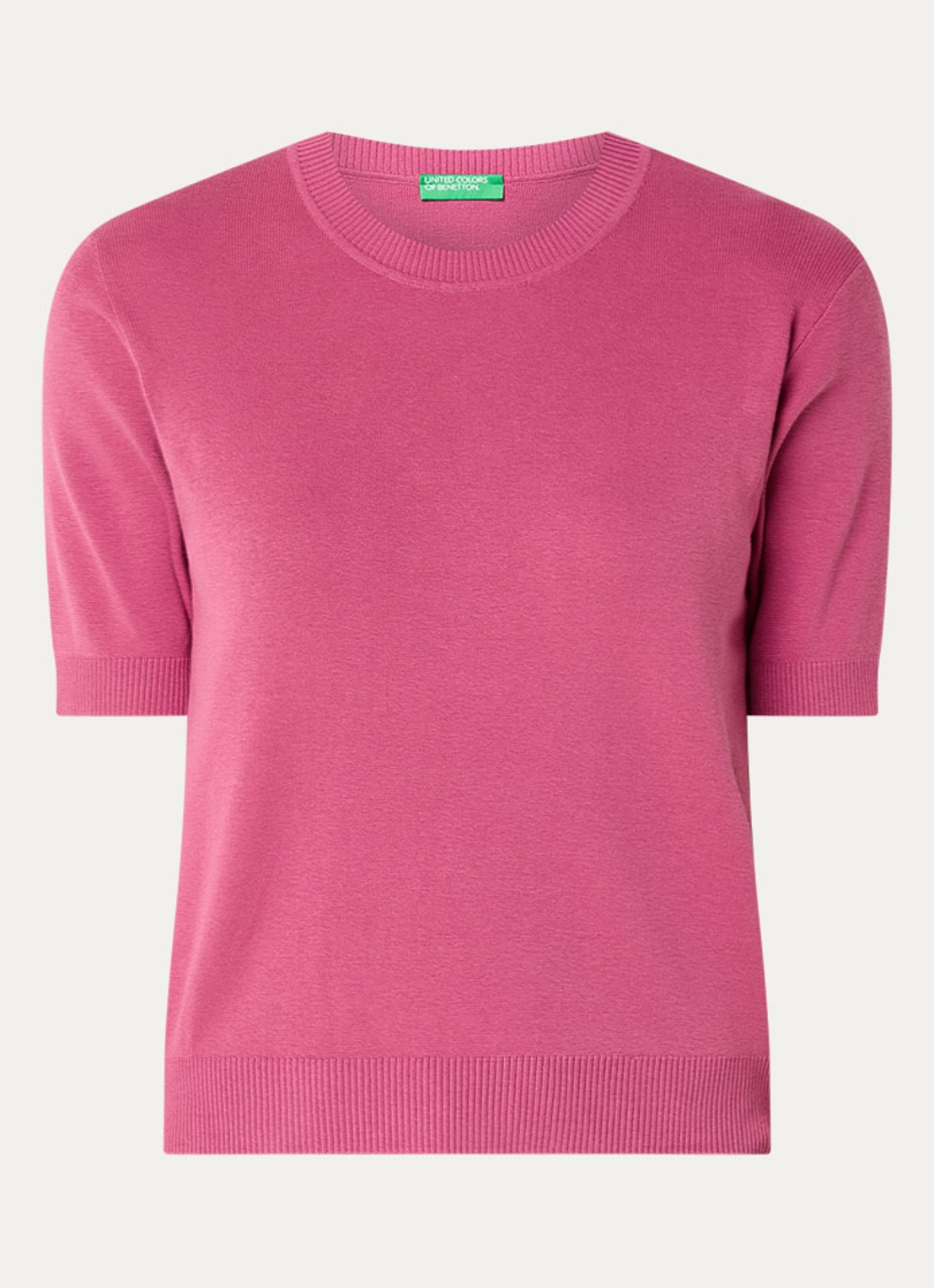 Benetton Fijngebreide pullover met ronde hals  - voorkant 2 donkerroze