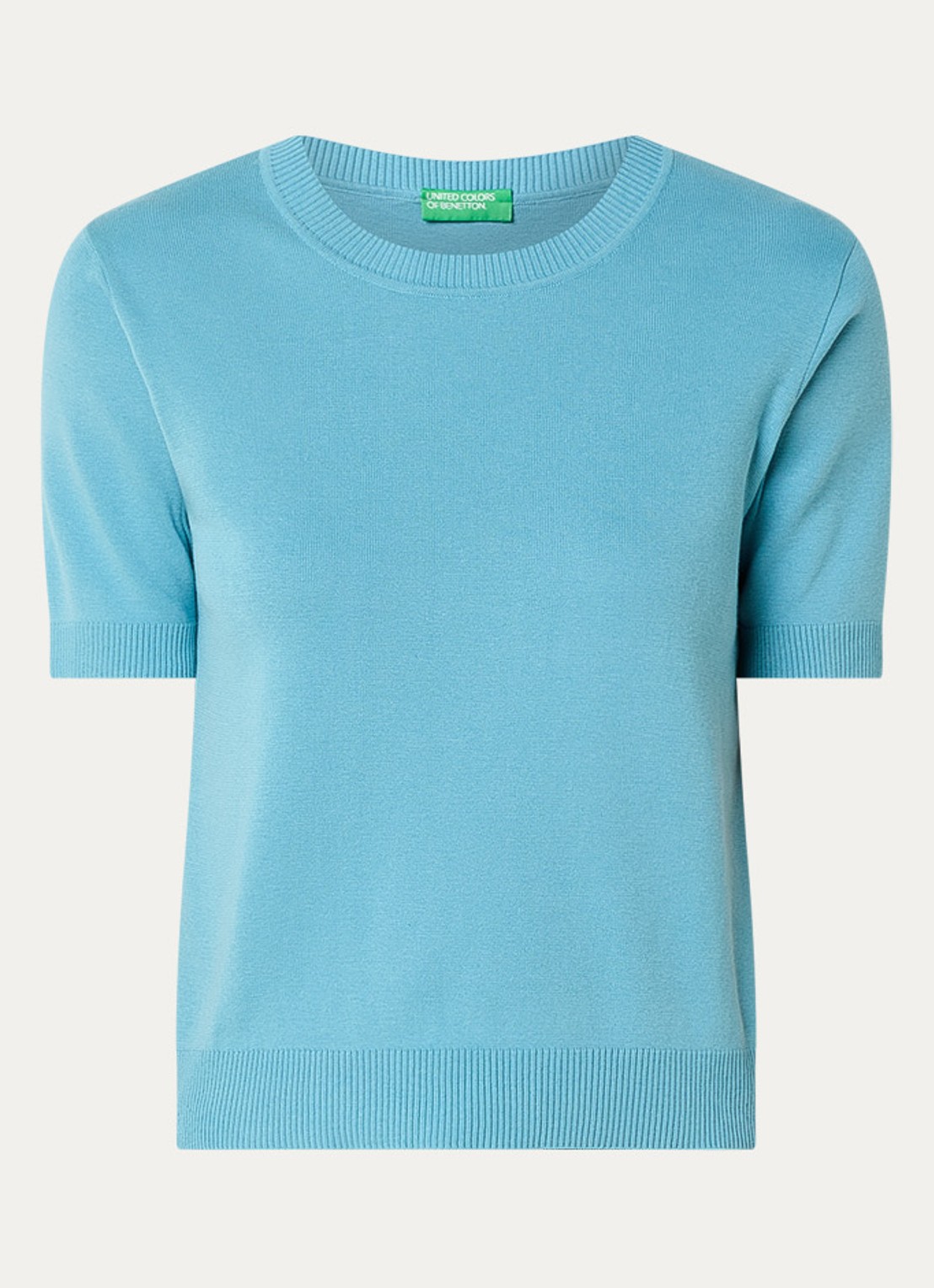 Benetton Fijngebreide pullover met ronde hals  - voorkant 3 aquablauw