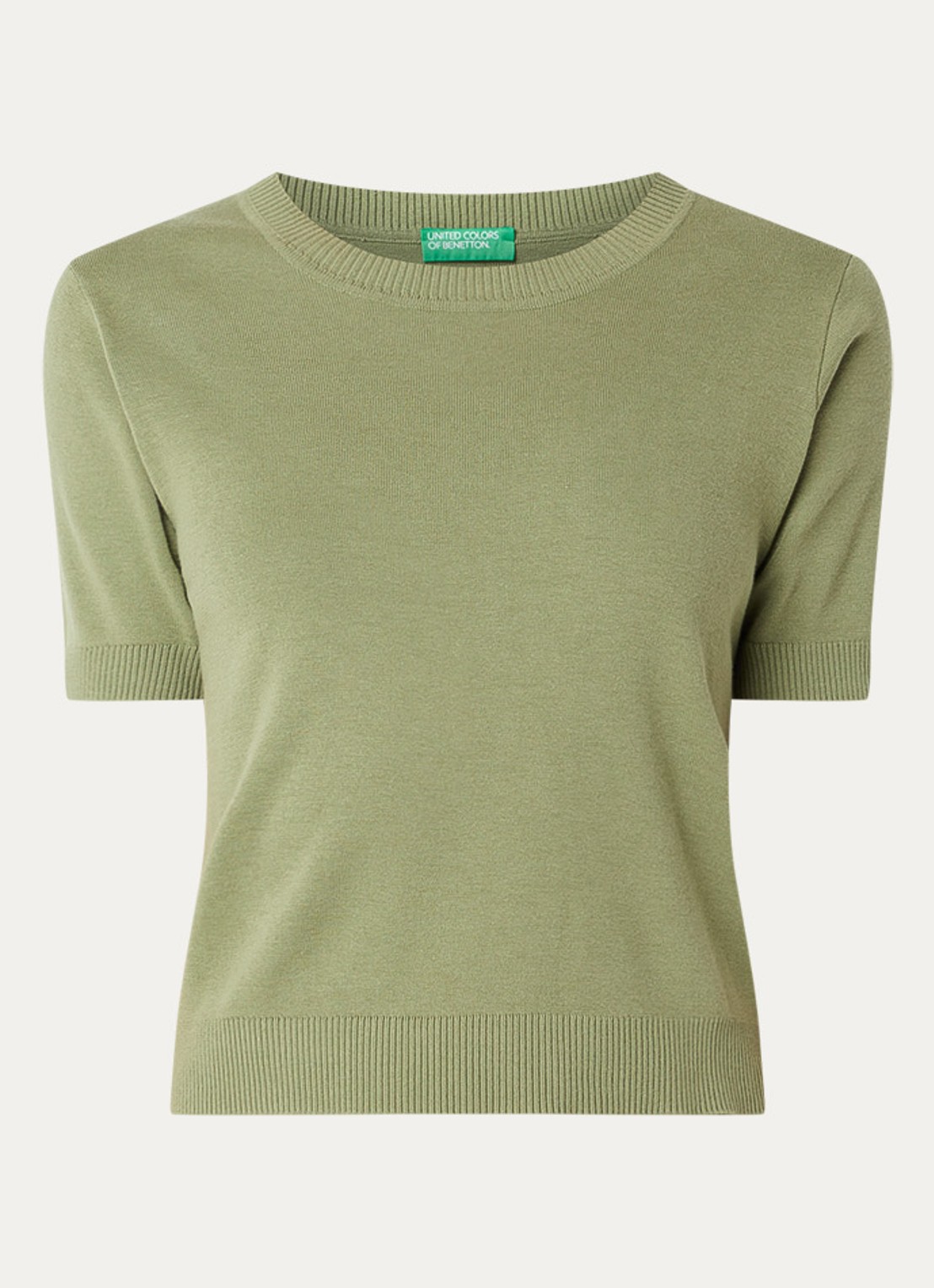 Benetton Fijngebreide pullover met ronde hals  - voorkant 3 groen