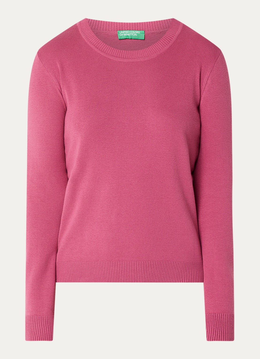 Benetton Fijngebreide pullover met ronde hals - voorkant bordeauxrood