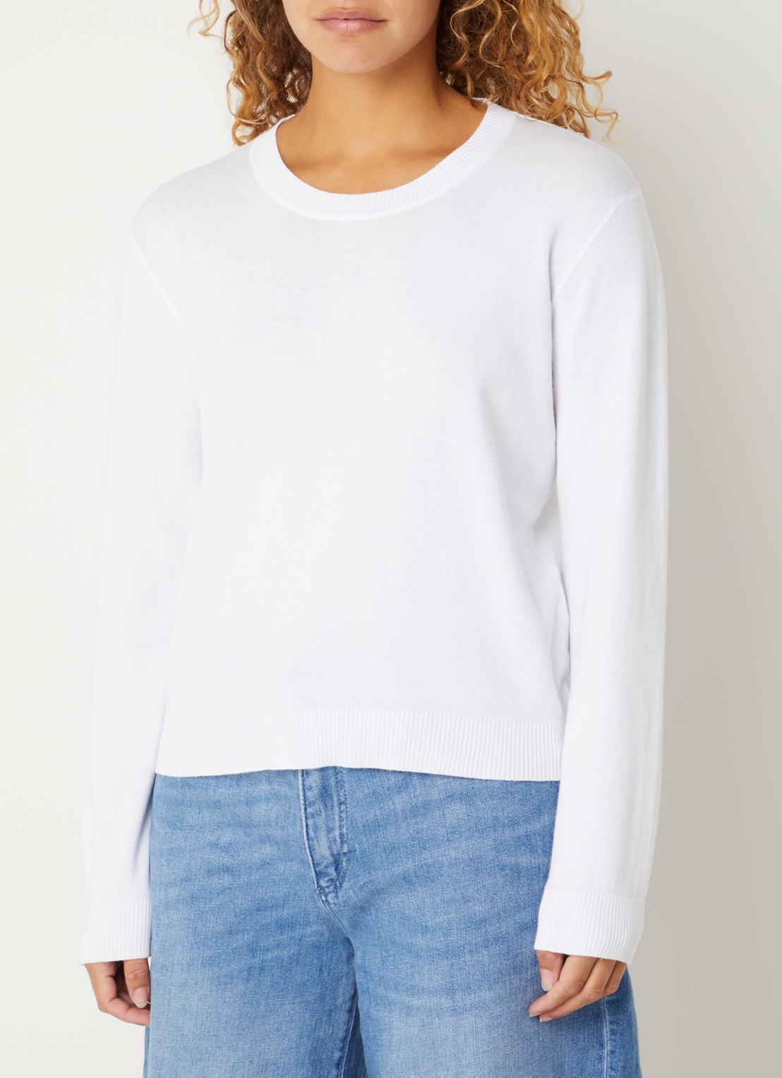 Benetton Fijngebreide pullover met ronde hals - detail gebroken wit