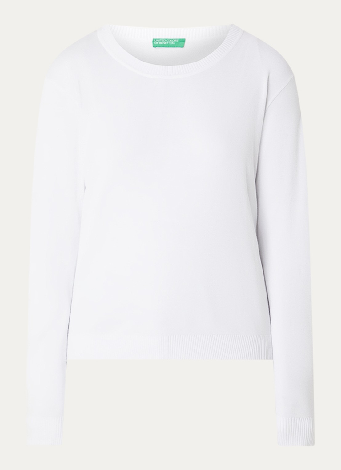 Benetton Fijngebreide pullover met ronde hals - voorkant 2 gebroken wit