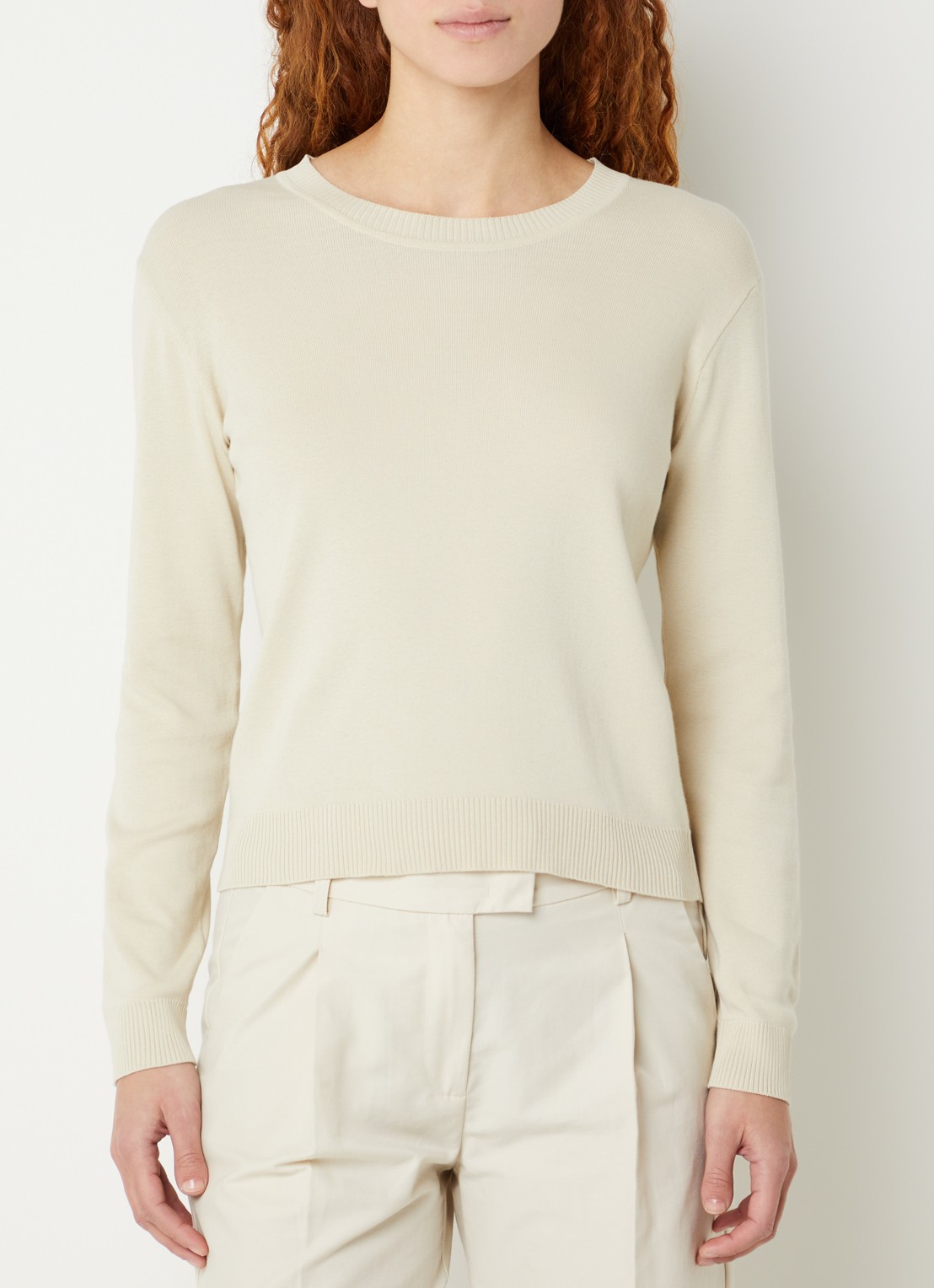 Benetton Fijngebreide pullover met ronde hals - detail 2 zand