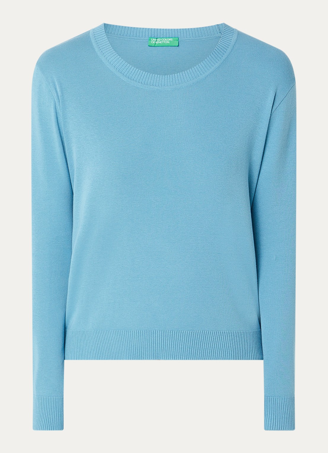 Benetton Fijngebreide pullover met ronde hals - voorkant aquablauw