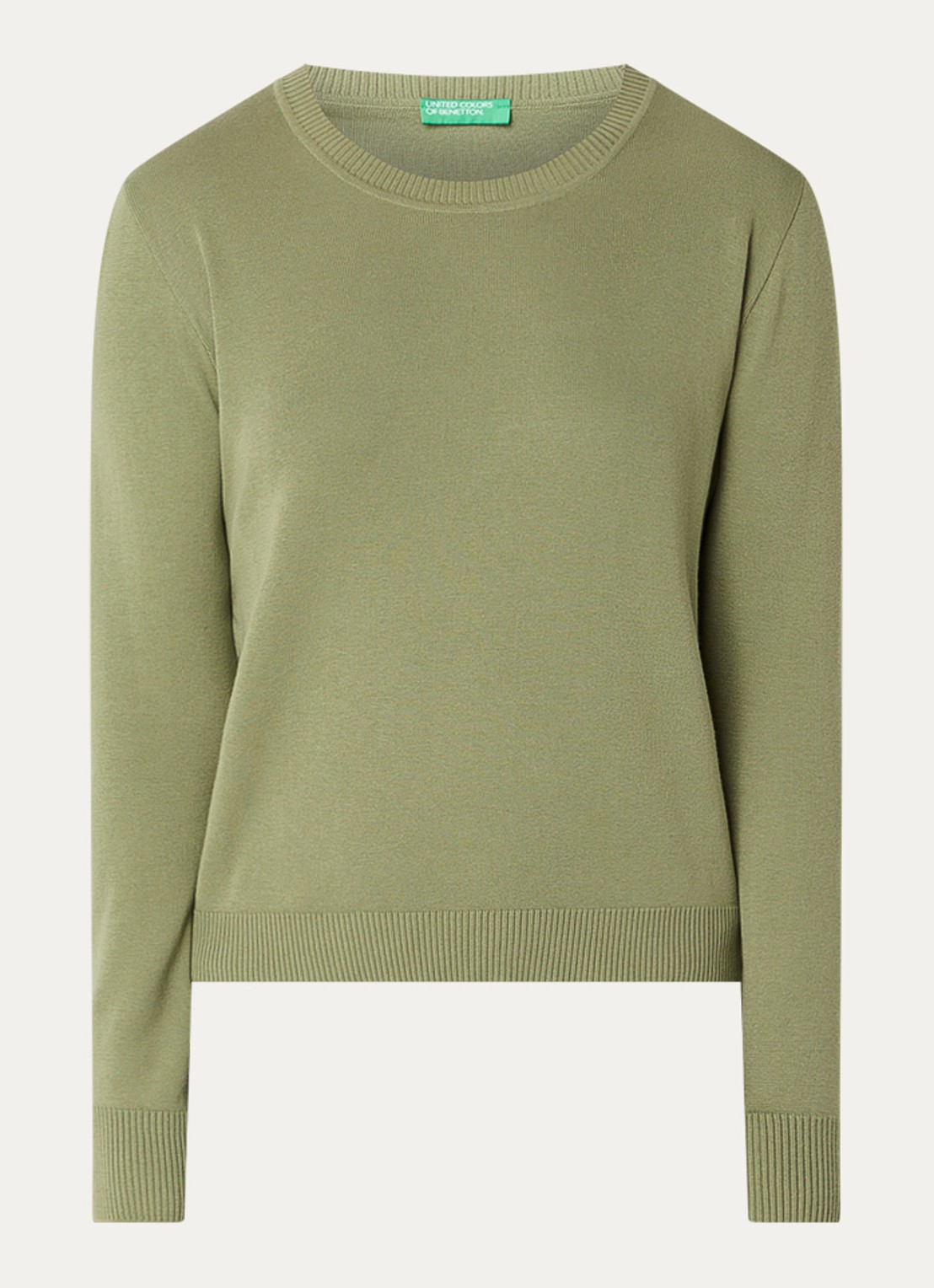 Benetton Fijngebreide pullover met ronde hals - voorkant groen