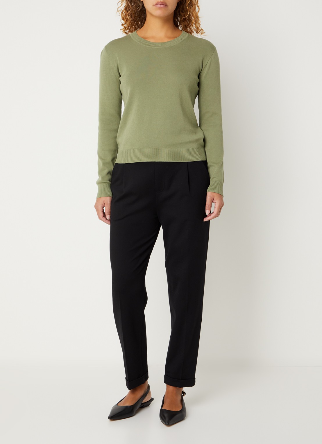 Benetton Fijngebreide pullover met ronde hals - voorkant 2 groen