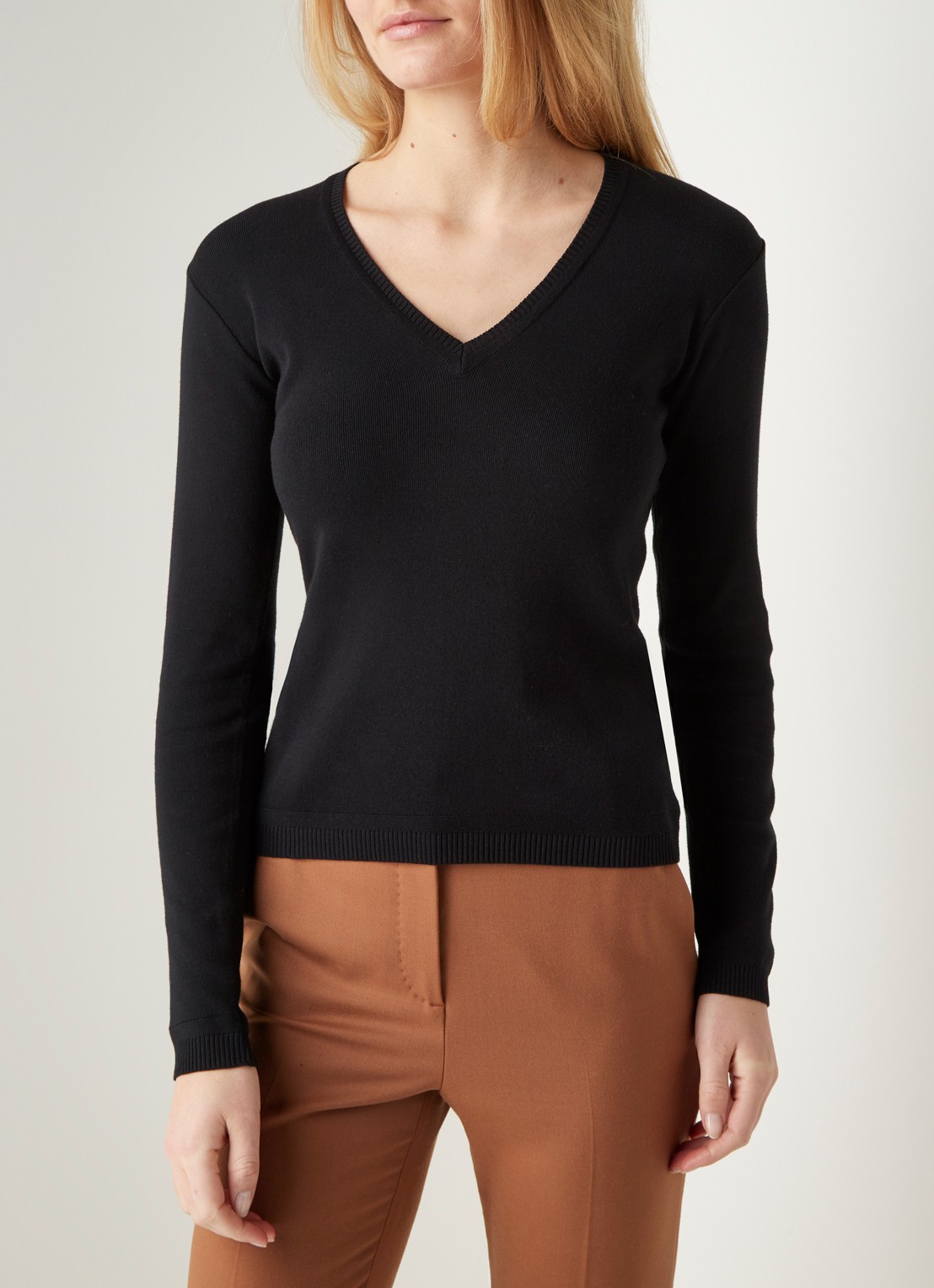 Benetton Fijngebreide pullover met V-hals - detail 4 zwart
