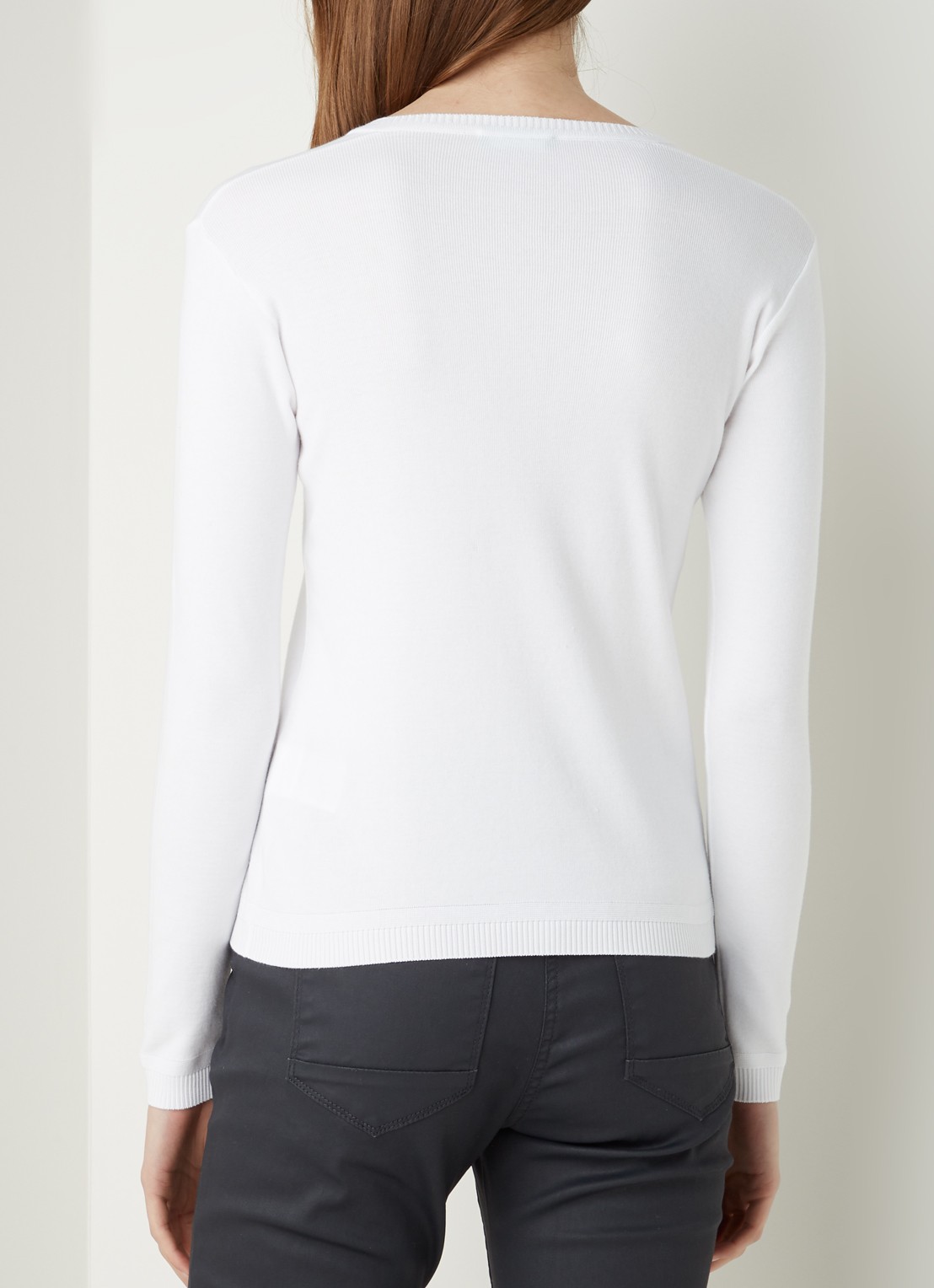 Benetton Fijngebreide pullover met V-hals - achterkant 7 gebroken wit