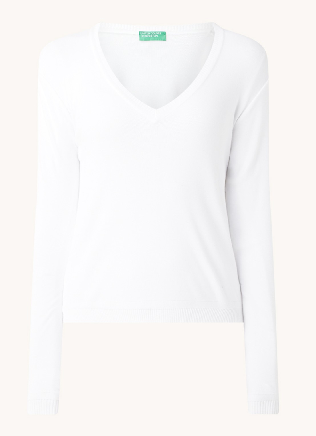 Benetton Fijngebreide pullover met V-hals - voorkant 3 gebroken wit