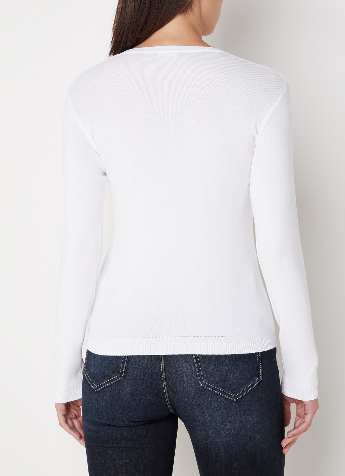 Benetton Fijngebreide pullover met V-hals - achterkant 9 gebroken wit