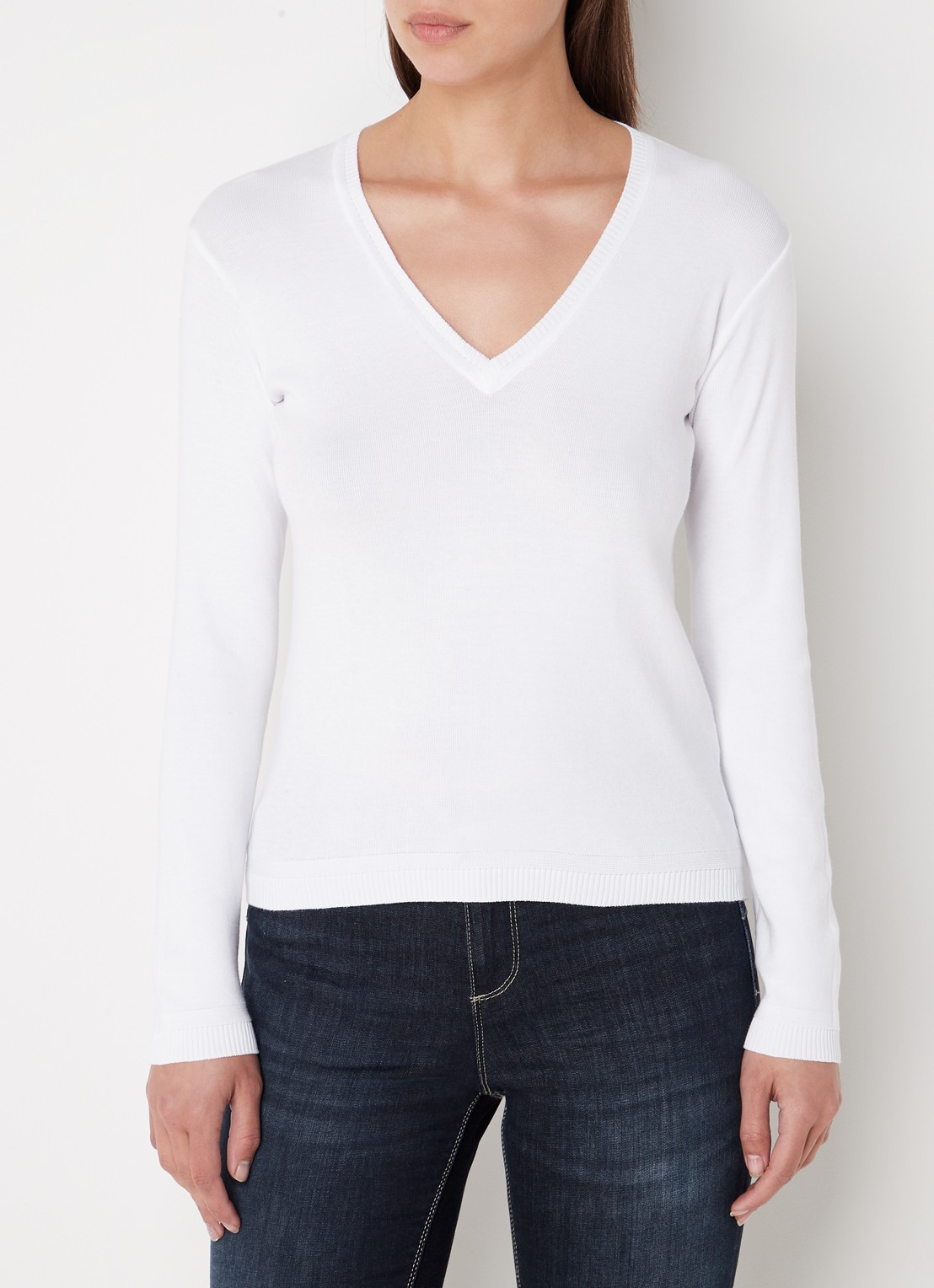 Benetton Fijngebreide pullover met V-hals - detail 6 gebroken wit