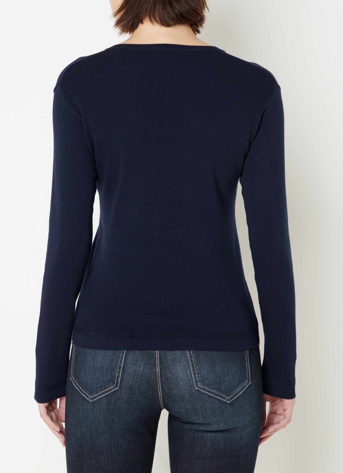 Benetton Fijngebreide pullover met V-hals - achterkant donkerblauw