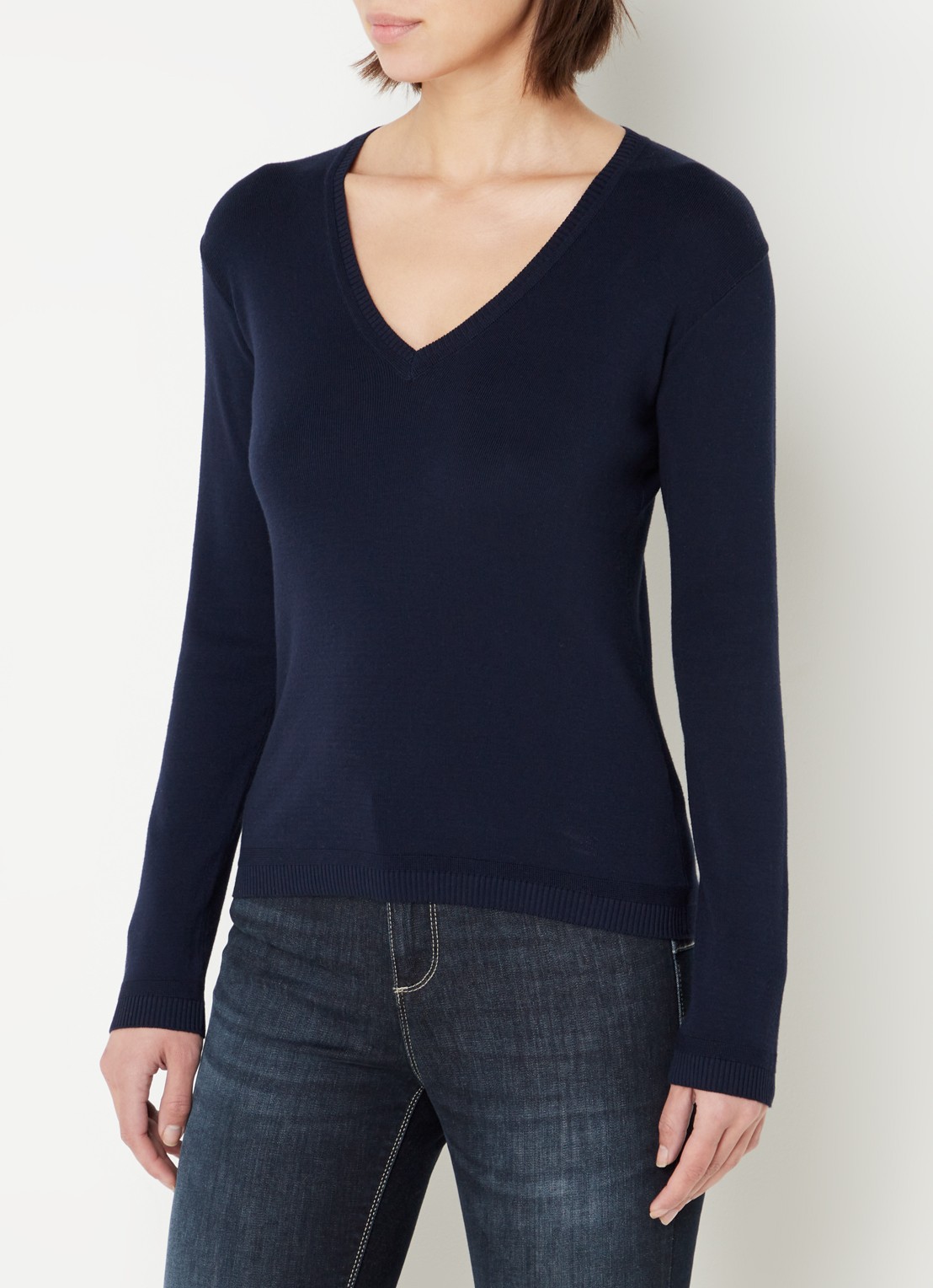 Benetton Fijngebreide pullover met V-hals - detail 2 donkerblauw