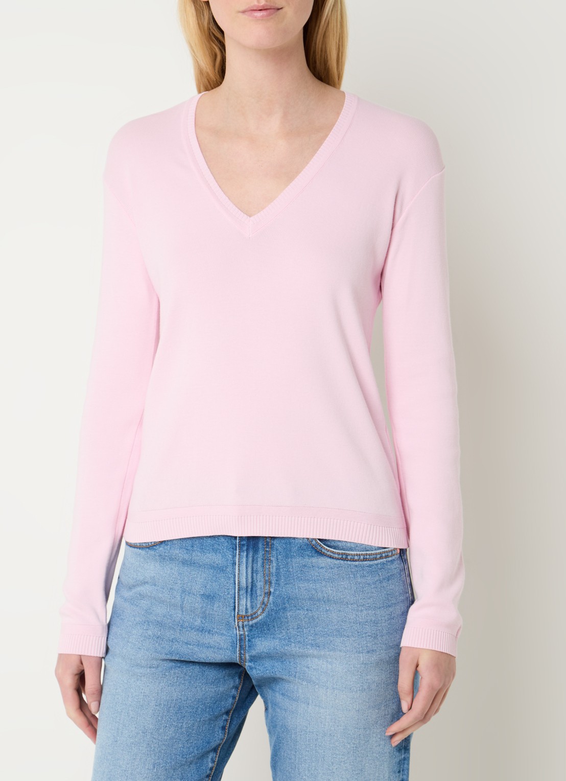 Benetton Fijngebreide pullover met V-hals - detail 4 oudroze