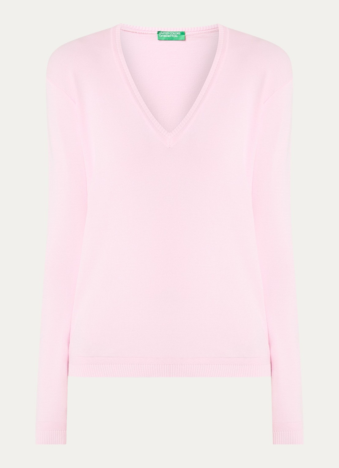 Benetton Fijngebreide pullover met V-hals - voorkant oudroze