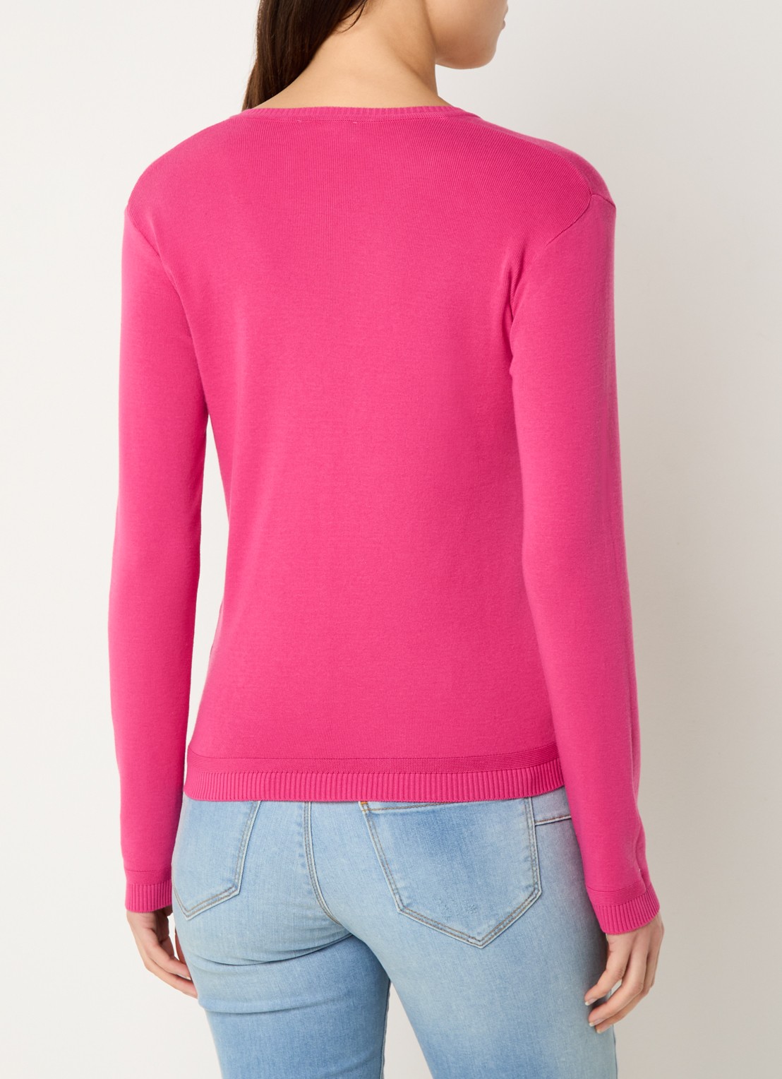 Benetton Fijngebreide pullover met V-hals - achterkant fuchsia