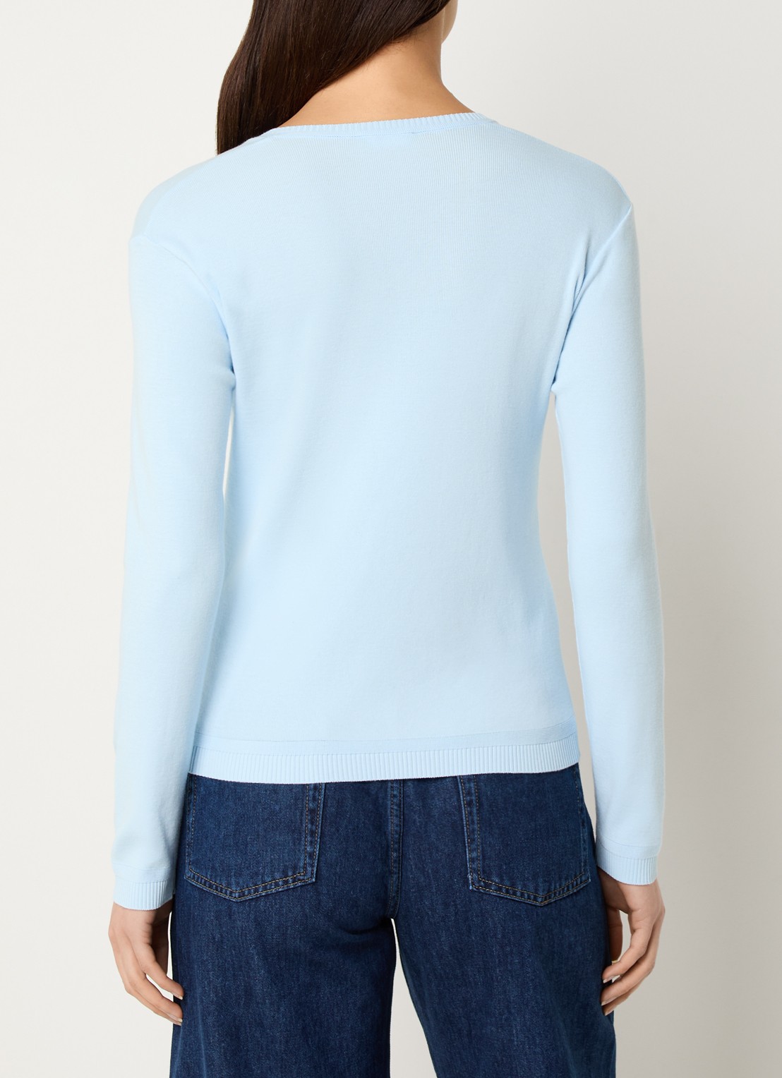Benetton Fijngebreide pullover met V-hals - achterkant lichtblauw