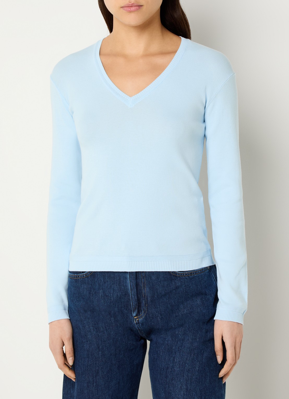 Benetton Fijngebreide pullover met V-hals - detail 4 lichtblauw