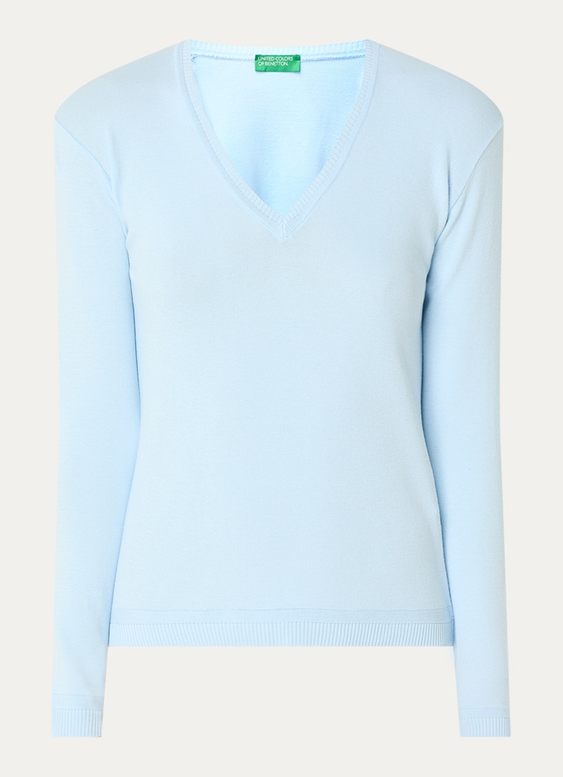 Benetton Fijngebreide pullover met V-hals - voorkant 2 lichtblauw
