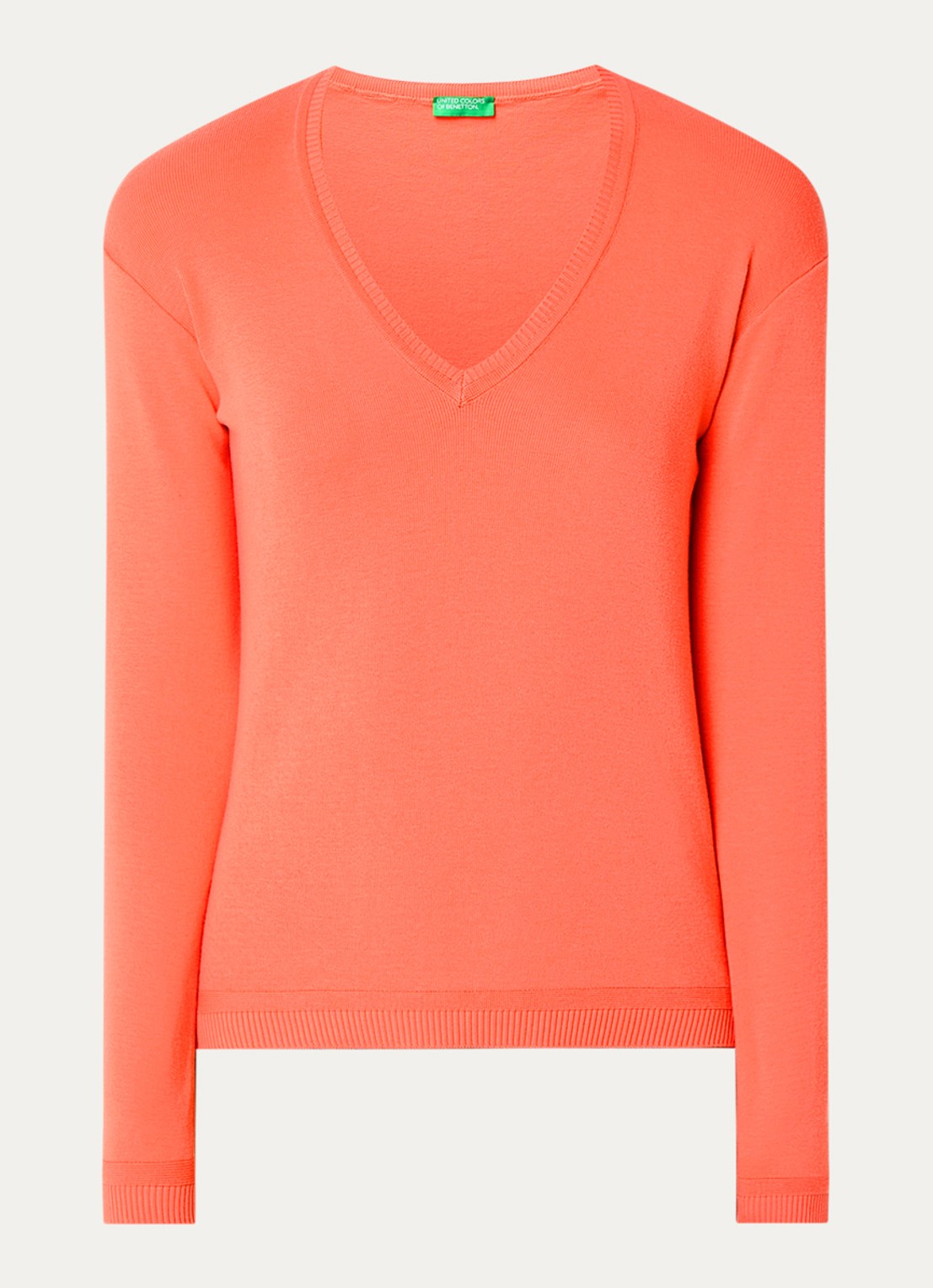 Benetton Fijngebreide pullover met V-hals - voorkant 3 orange
