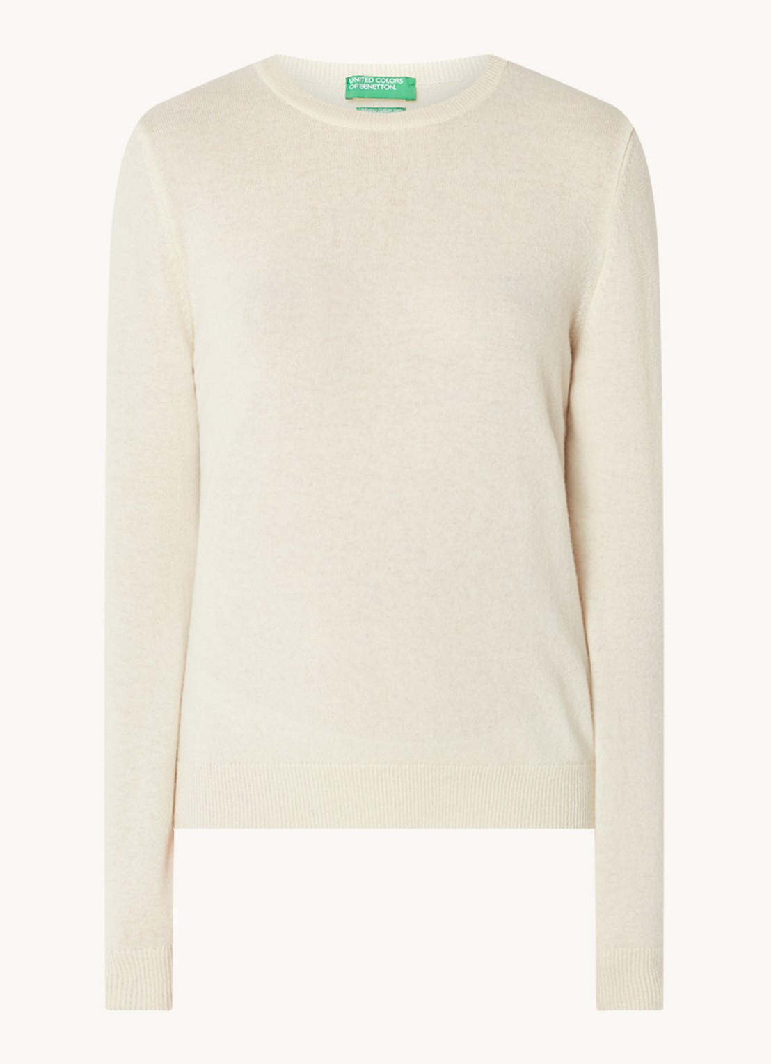 Benetton Fijngebreide pullover van merino wol - voorkant creme