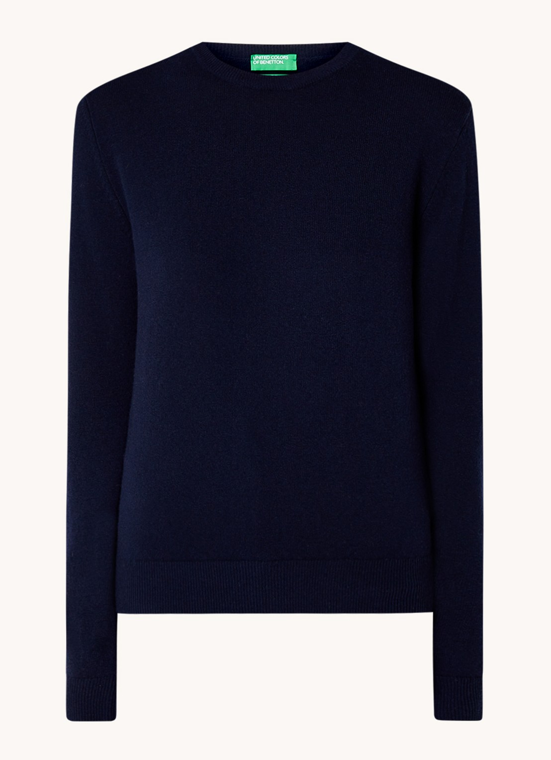 Benetton Fijngebreide pullover van merino wol - voorkant donkerblauw