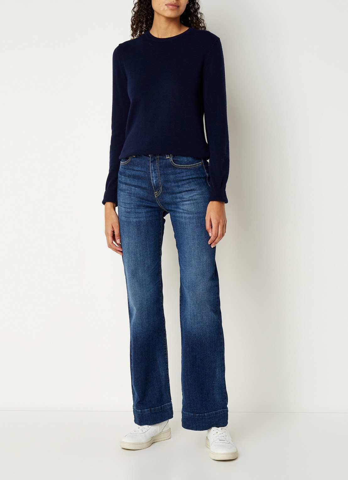 Benetton Fijngebreide pullover van merino wol - voorkant 2 donkerblauw