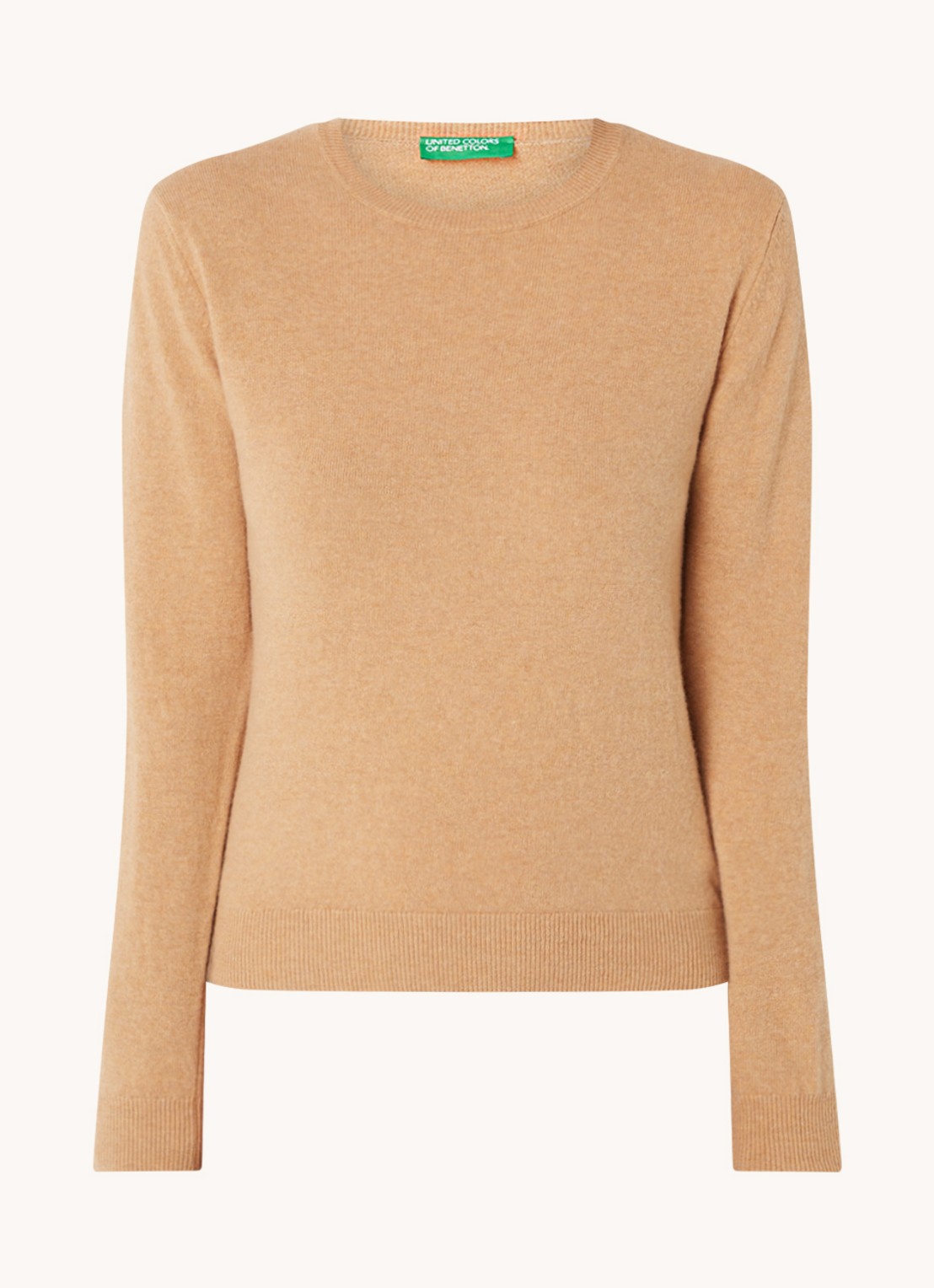 Benetton Fijngebreide pullover van merino wol - voorkant 2 camel
