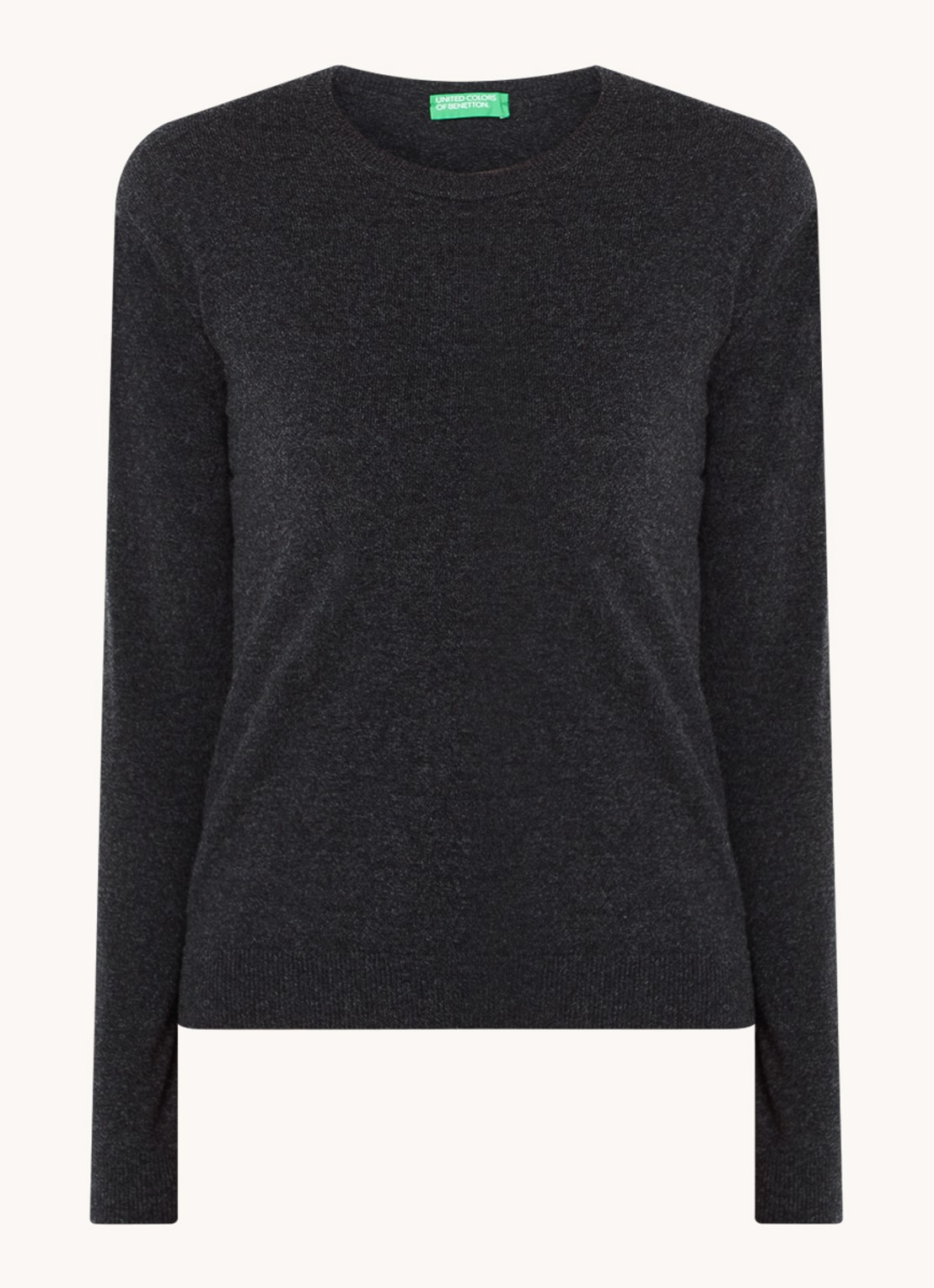 Benetton Fijngebreide pullover van merino wol - voorkant antraciet