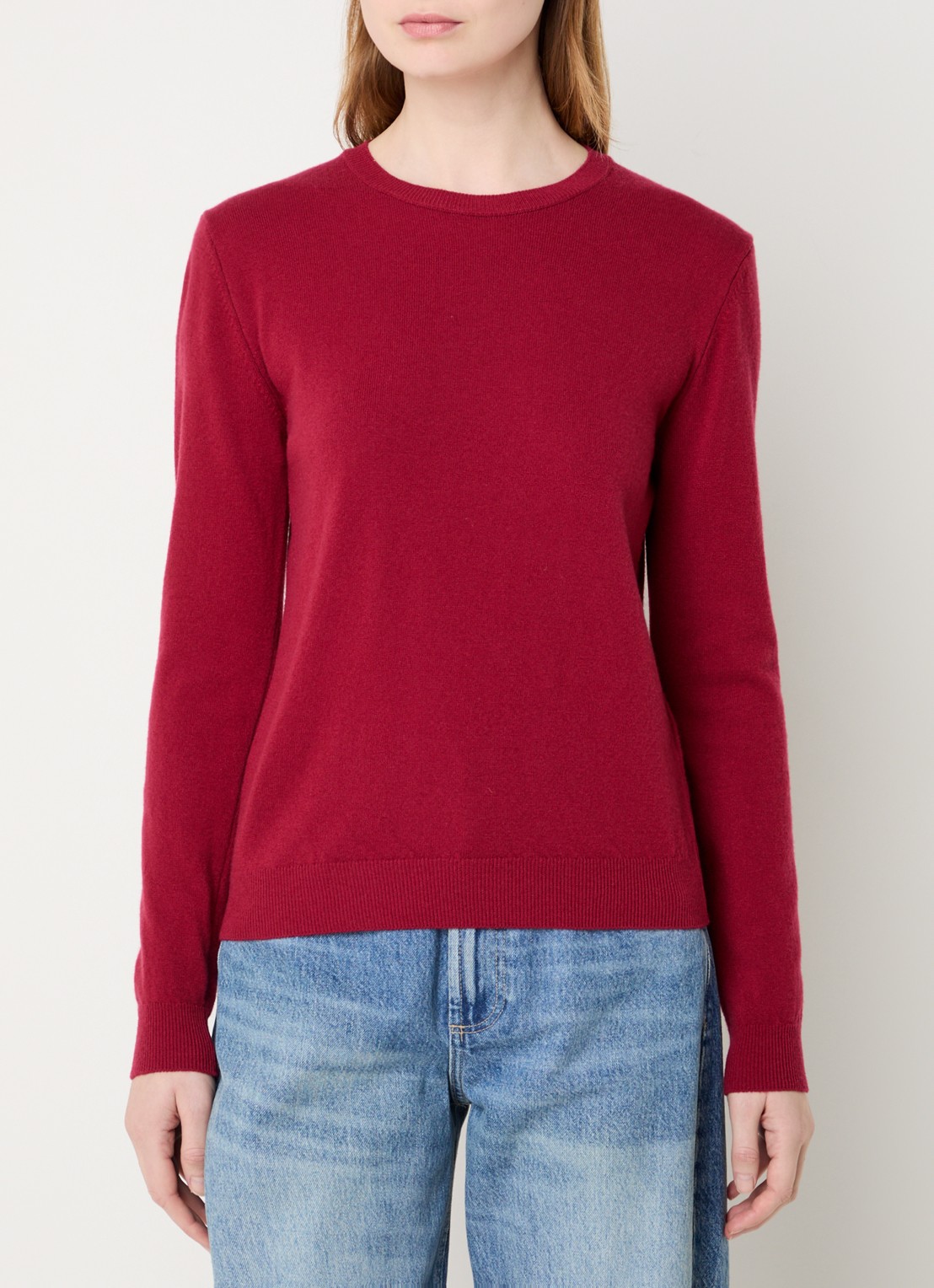 Benetton Fijngebreide pullover van merino wol - detail 4 kersenrood