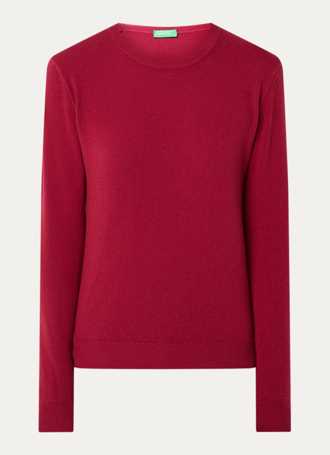 Benetton Fijngebreide pullover van merino wol - voorkant 2 kersenrood