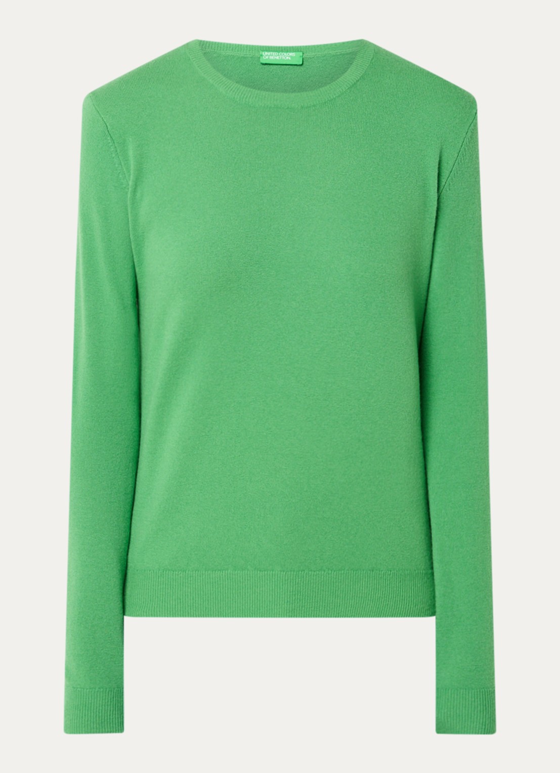 Benetton Fijngebreide pullover van merino wol - voorkant neongroen