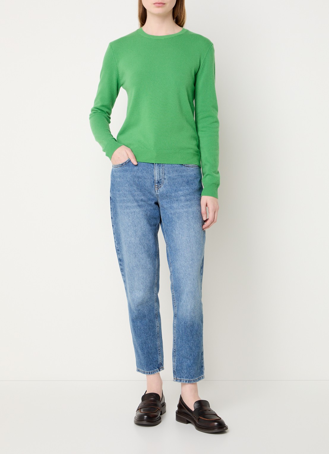 Benetton Fijngebreide pullover van merino wol - voorkant 2 neongroen