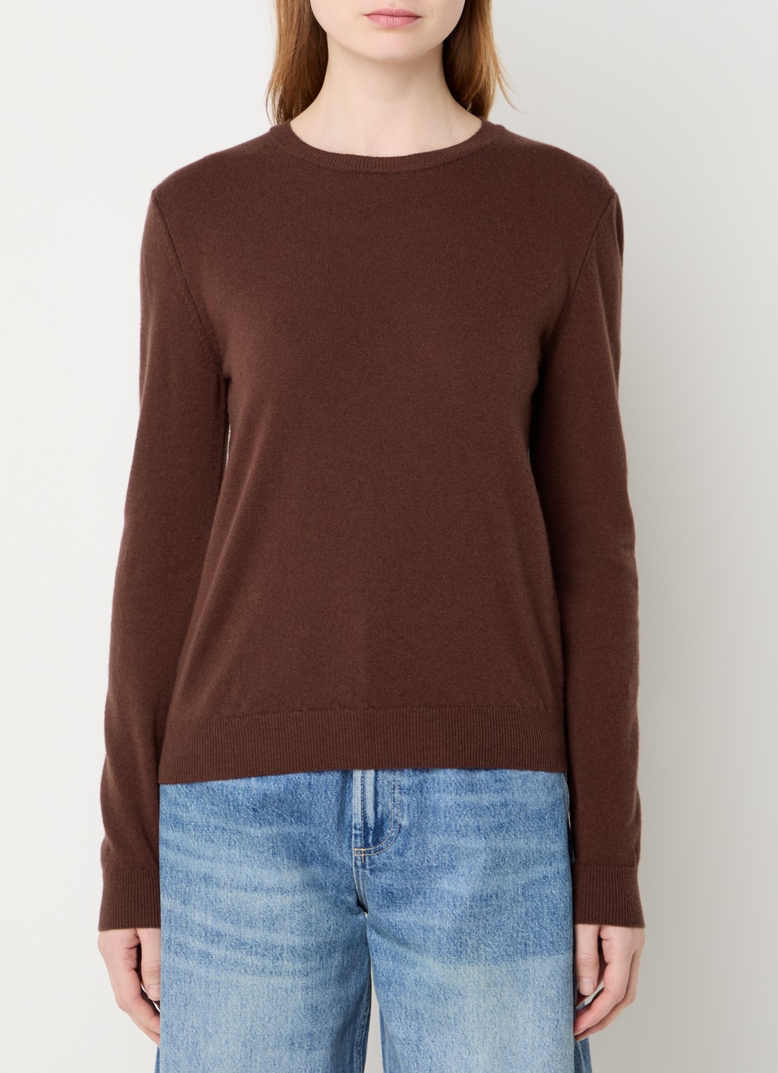 Benetton Fijngebreide pullover van merino wol - detail 4 kastanjebruin