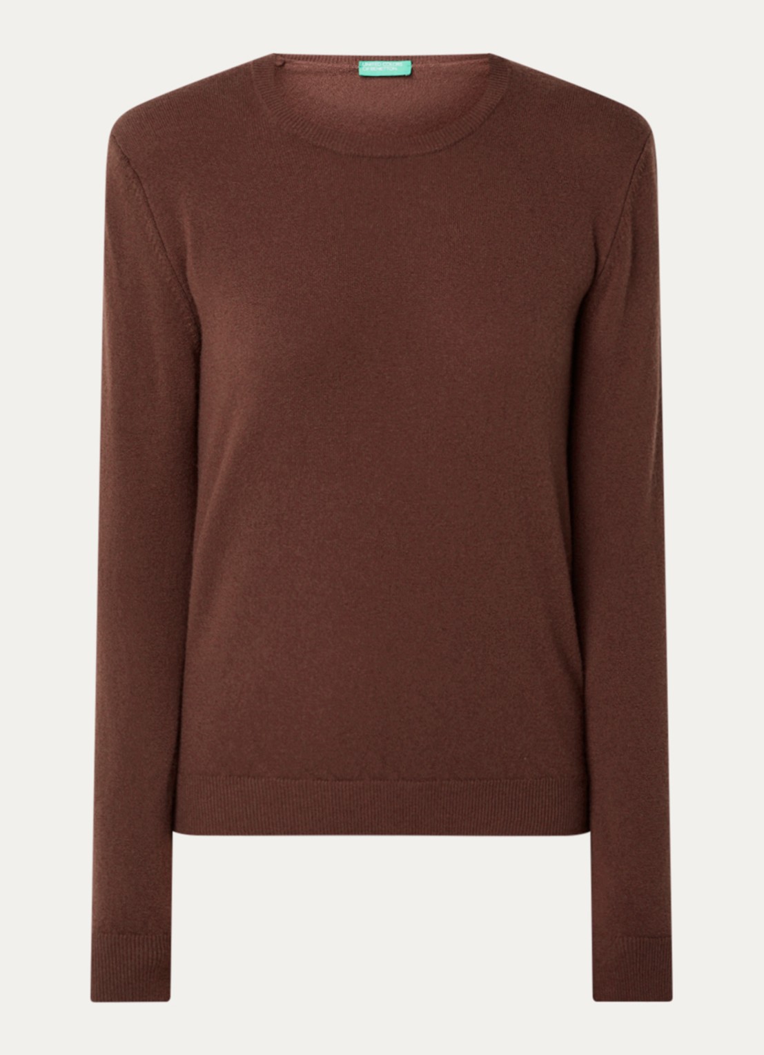 Benetton Fijngebreide pullover van merino wol - voorkant 2 kastanjebruin