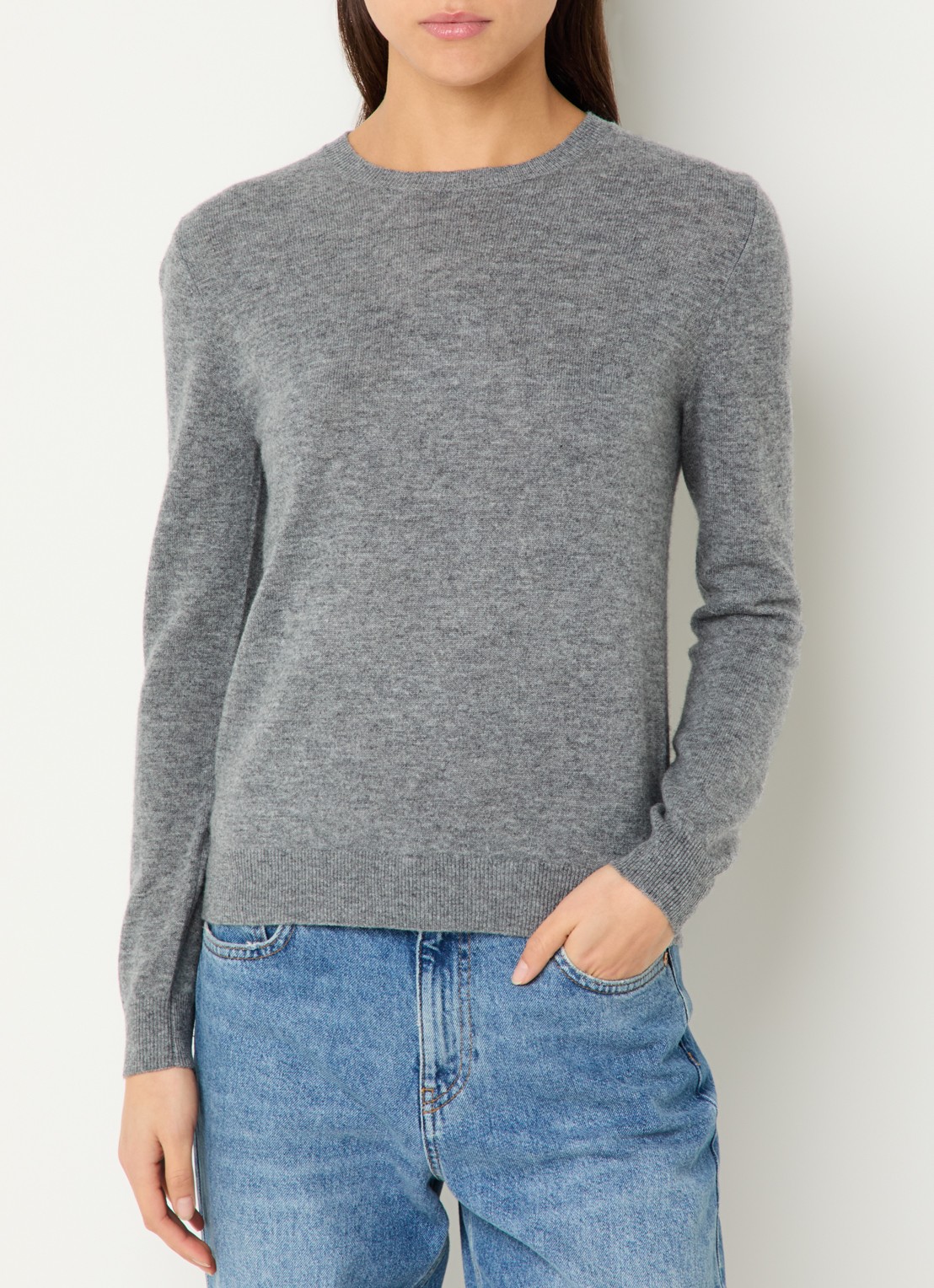 Benetton Fijngebreide pullover van merino wol - detail grijs