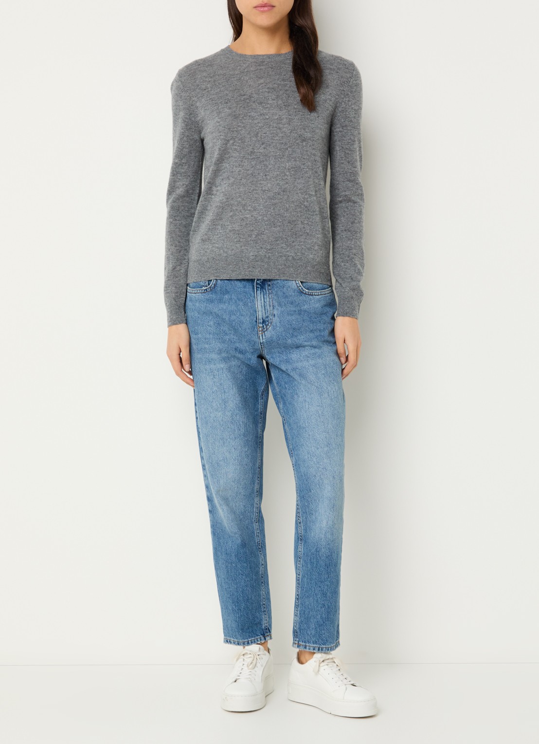 Benetton Fijngebreide pullover van merino wol - voorkant 4 grijs