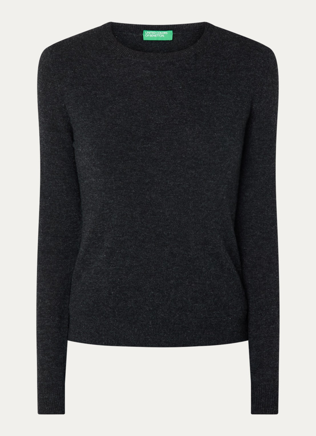 Benetton Fijngebreide pullover van merino wol - voorkant 3 antraciet