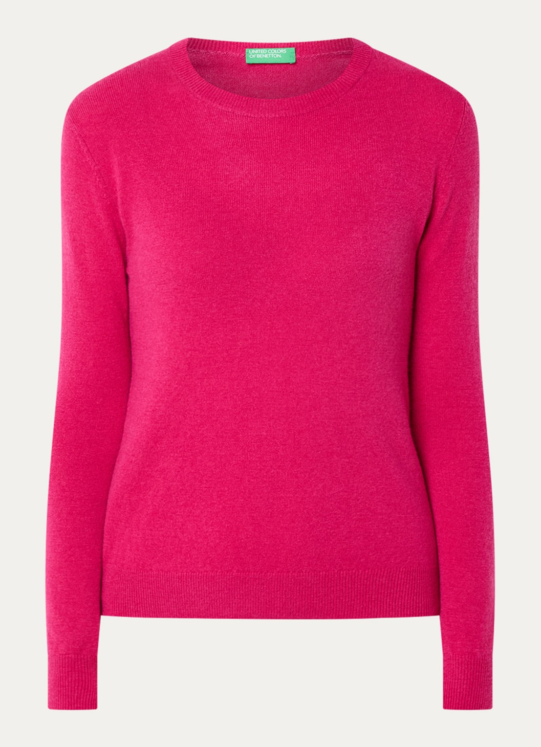 Benetton Fijngebreide pullover van merino wol - voorkant fuchsia