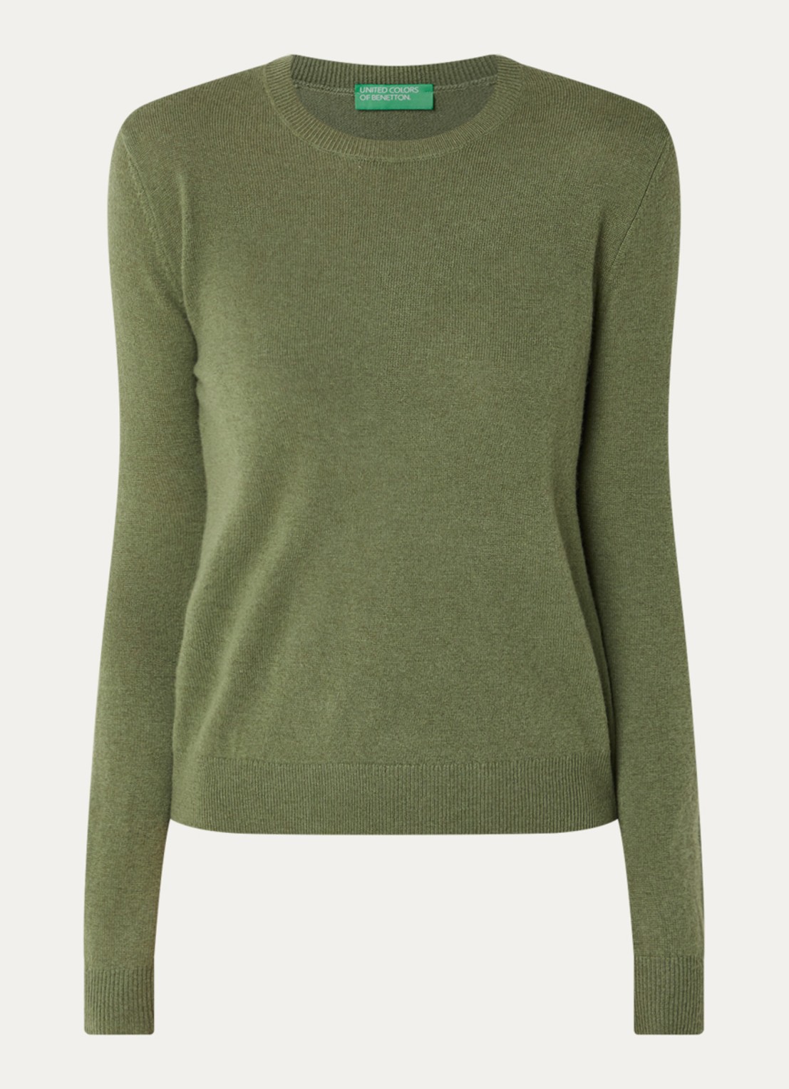 Benetton Fijngebreide pullover van merino wol - voorkant mosgroen