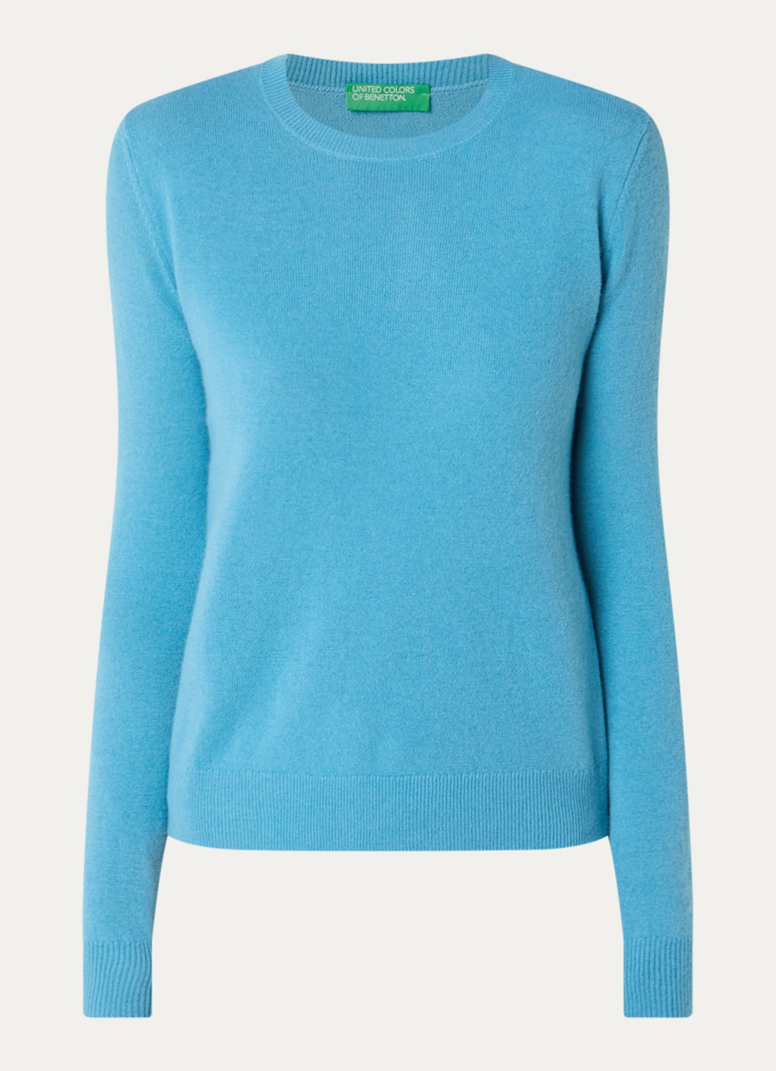 Benetton Fijngebreide pullover van merino wol - voorkant 2 zeegroen