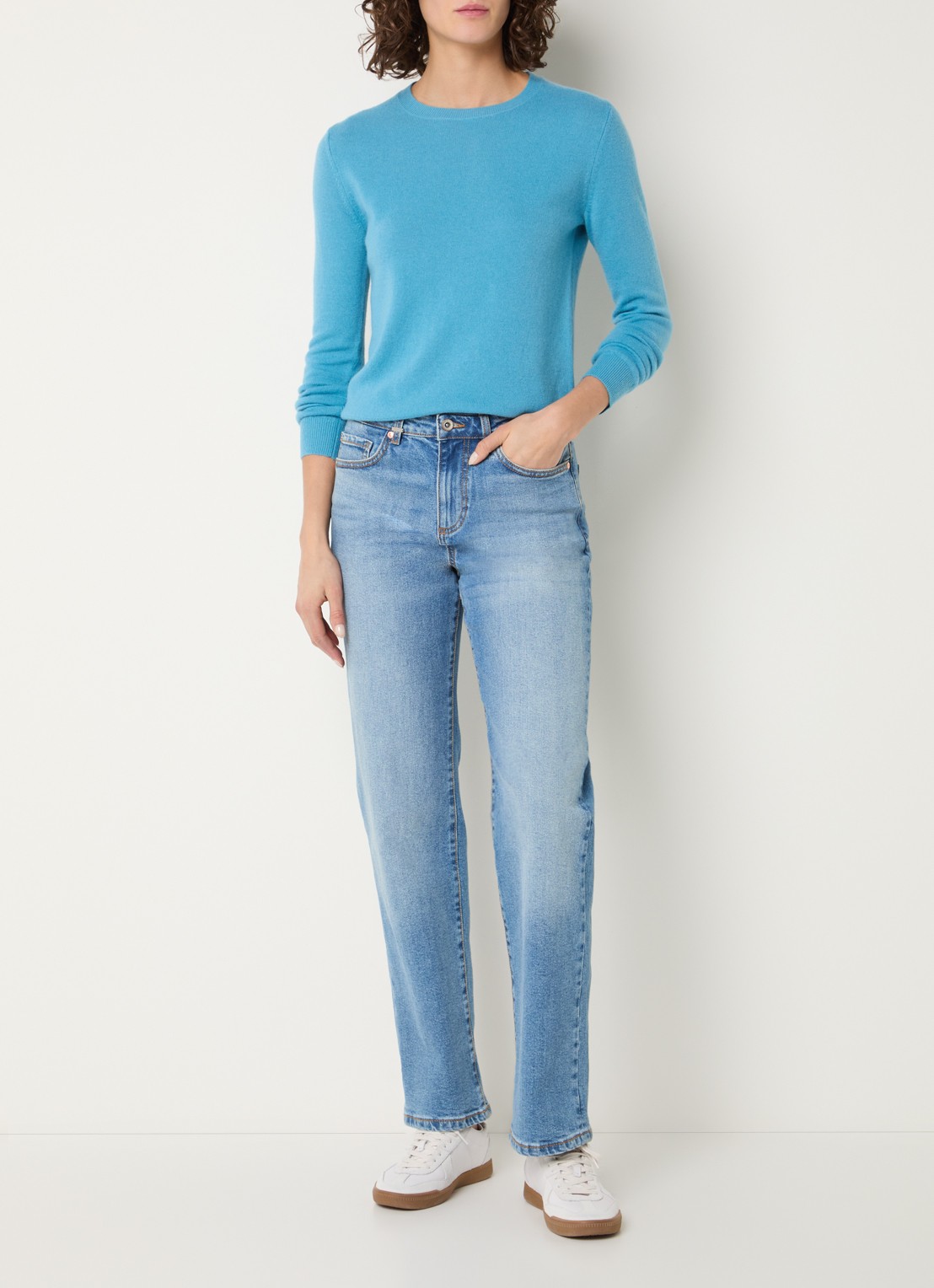 Benetton Fijngebreide pullover van merino wol - voorkant 3 zeegroen