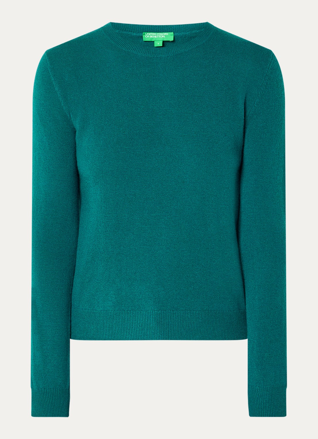 Benetton Fijngebreide pullover van merino wol - voorkant donkerblauw