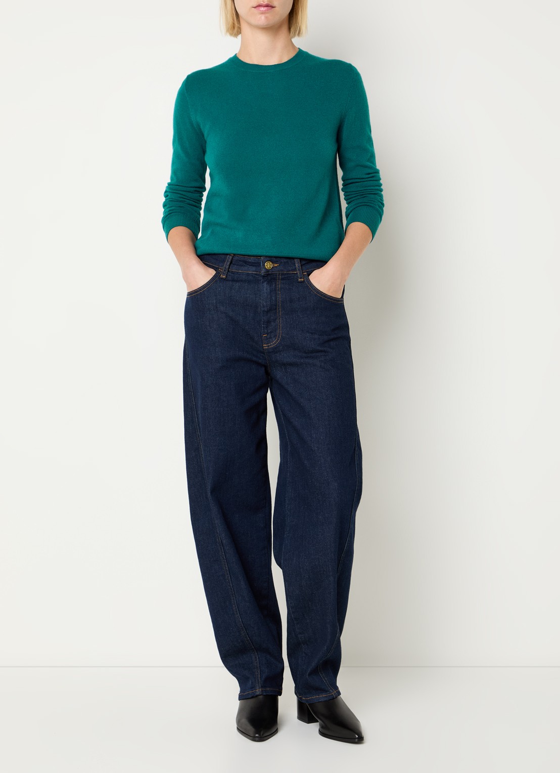 Benetton Fijngebreide pullover van merino wol - voorkant 2 donkerblauw