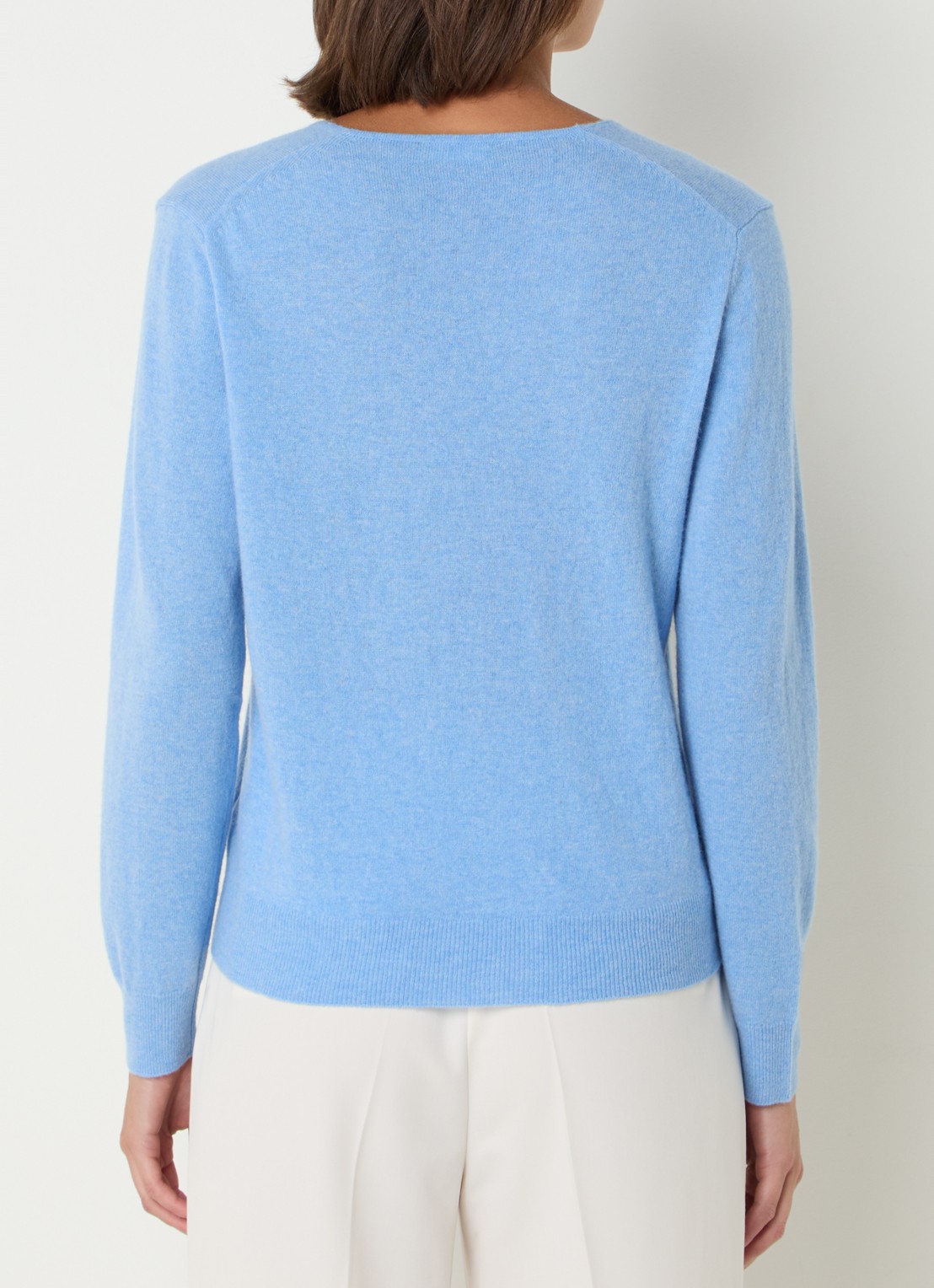 Benetton Fijngebreide pullover van scheerwol met V-hals - achterkant 4 blauwgrijs