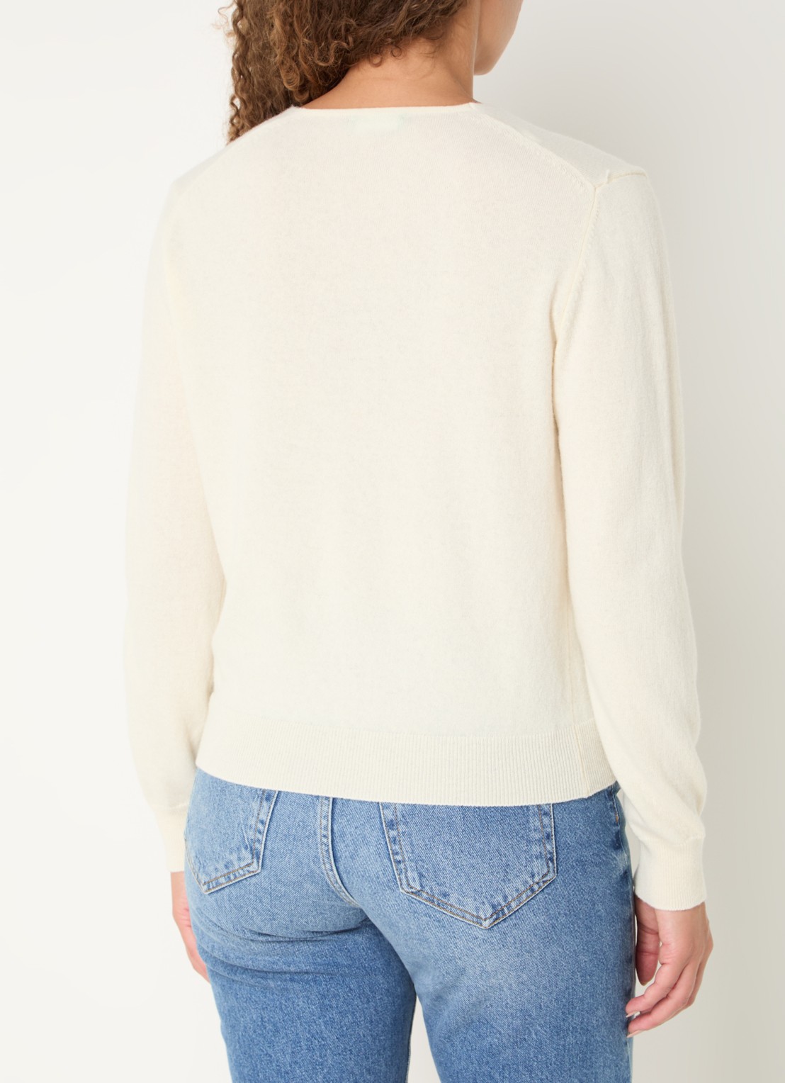 Benetton Fijngebreide pullover van scheerwol met V-hals - achterkant 4 creme