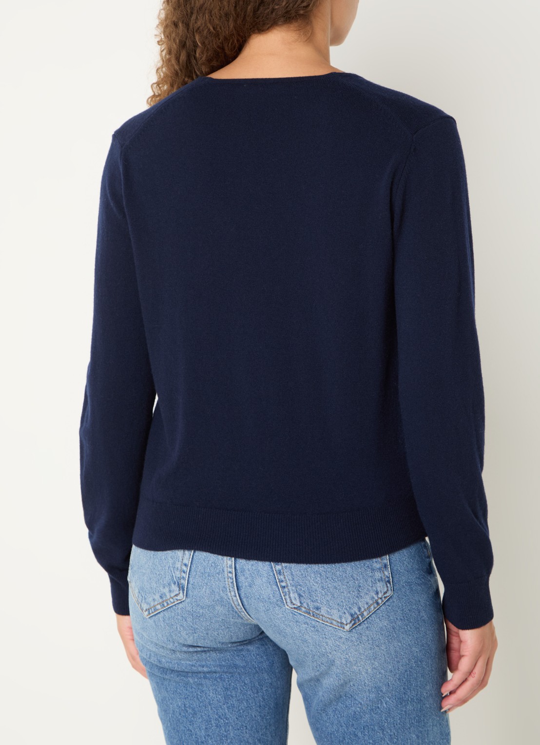 Benetton Fijngebreide pullover van scheerwol met V-hals - achterkant donkerblauw