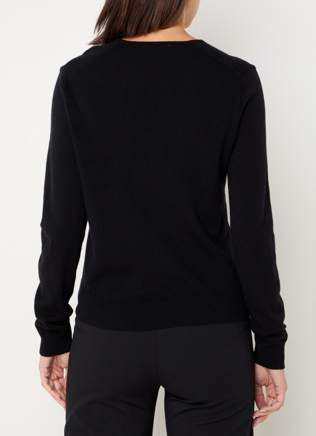 Benetton Fijngebreide pullover van scheerwol met V-hals - achterkant 4 zwart