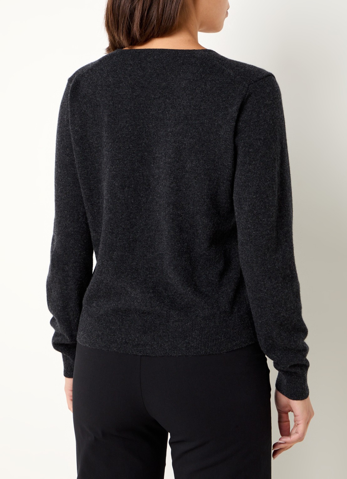 Benetton Fijngebreide pullover van scheerwol met V-hals - achterkant 4 antraciet